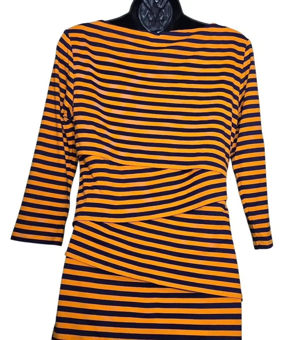J. McLaughlin Catalina Dress Women's Size Small Orange Navy Nicola Stripe Dress
